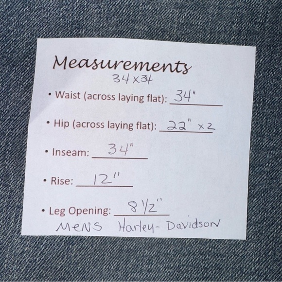 NWOT Harley Davidson Men’s Denim Jeans SZ 34X34 Blue Fading Zip Up 100% Cotton - Picture 9 of 9